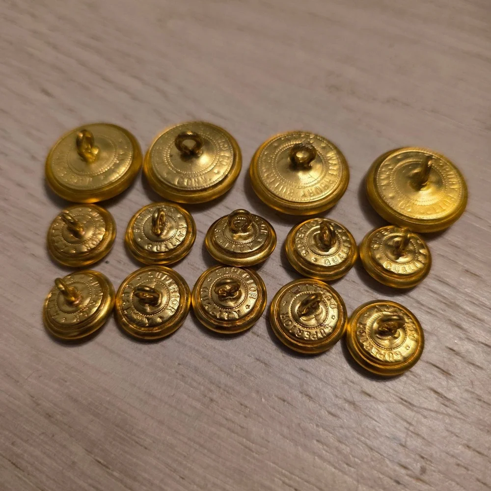 14 Vtg Waterbury Button Gold Tone Crest Letter P Police Blazer Buttons USA